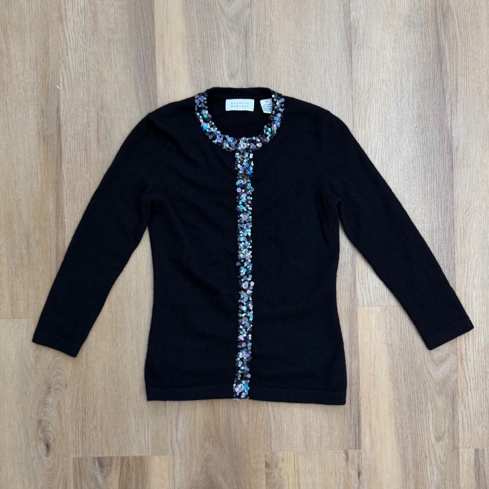 Barneys New York Cashmere Wool Sequin Cardigan Black XS Luxury Sweater